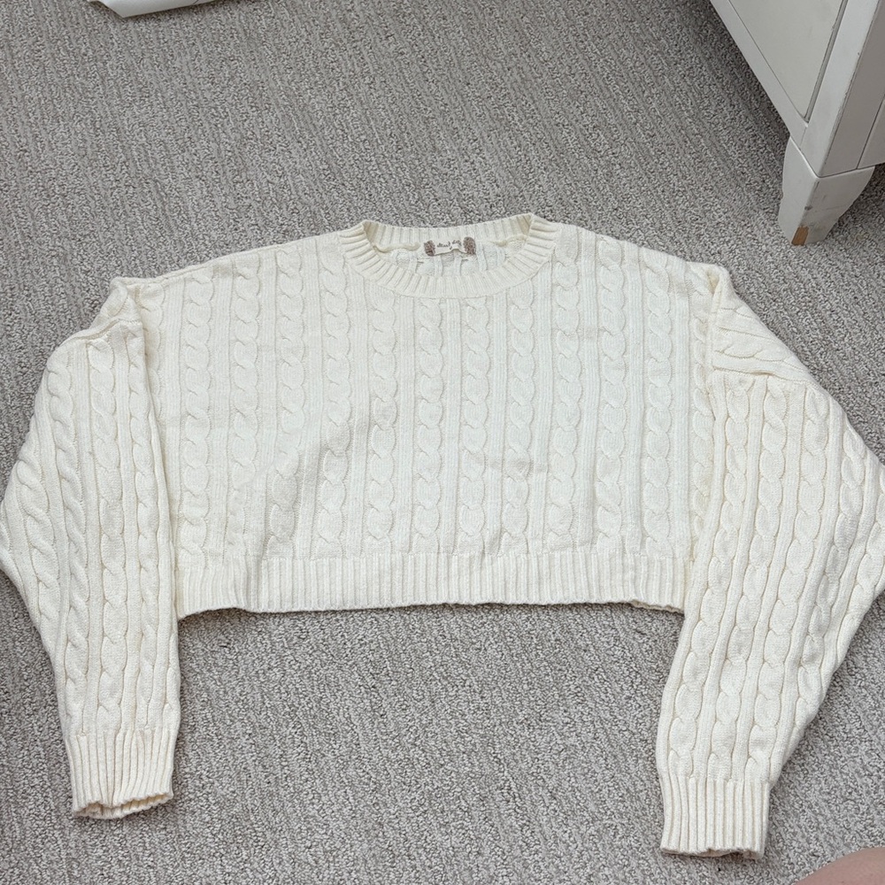 CROPPED Cable Knit Cream Sweater